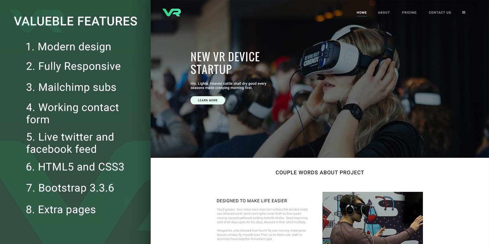 VR Startup – Bootstrap HTML Template
